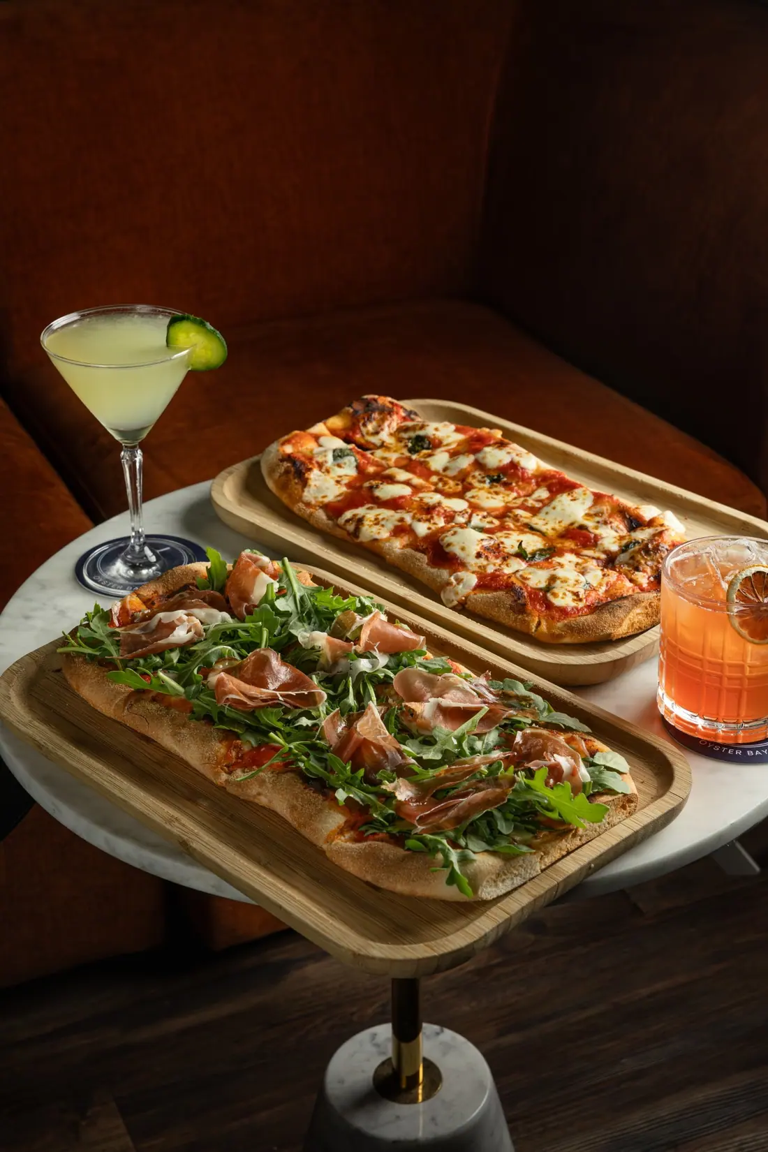 Flatbreads on the banquette at lunch