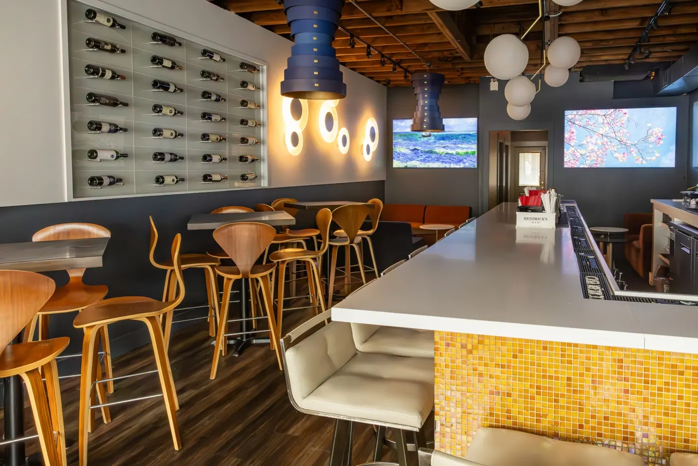 Bar seats and the room behind